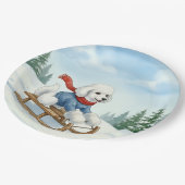 Christmas Poodle Sledding, Paper Plates Papieren Bordje (Gekanteld)