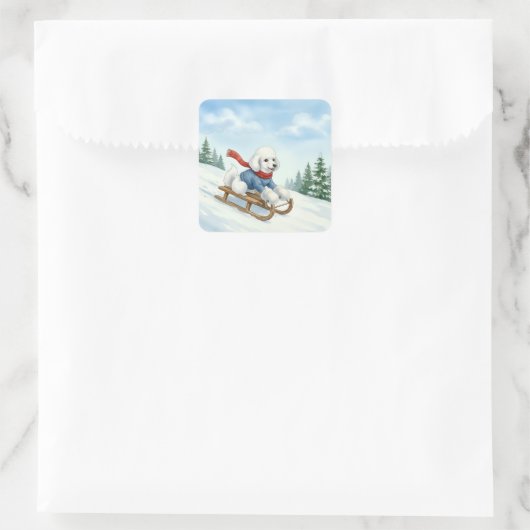 Christmas Poodle Sledding, Stickers (Tas)