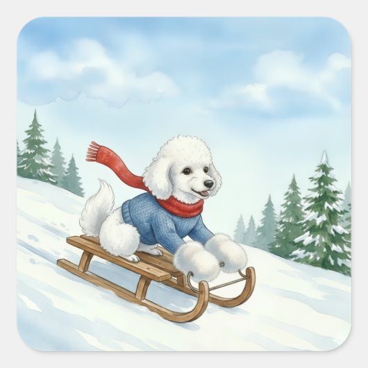 Christmas Poodle Sledding, Stickers (Voorkant)