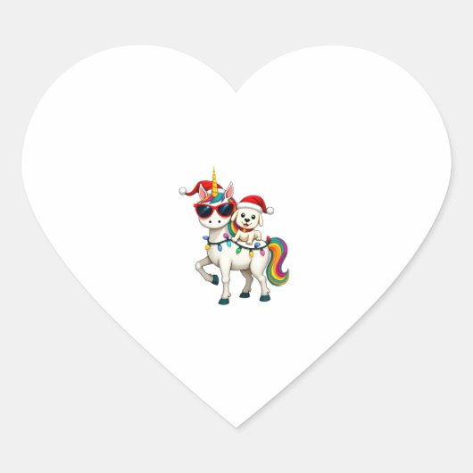 Christmas Poodle Unicorn Sunglasses Poodles T-Shir Hart Sticker (Voorkant)