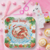 Christmas Pool Party with Santa Claus Papieren Bordje (Feest)