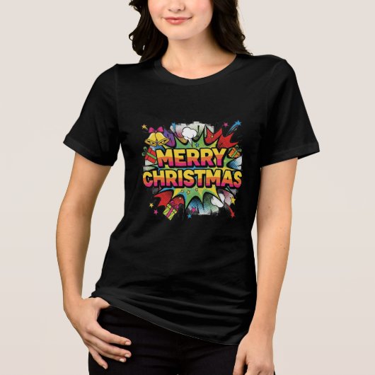 Christmas Pop Art Comic Explode Tri-Blend Shirt (Voorkant)