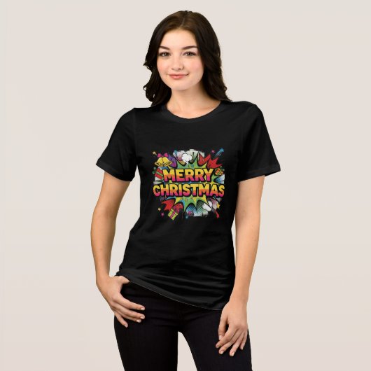 Christmas Pop Art Comic Explode Tri-Blend Shirt (Voorkant volledig)