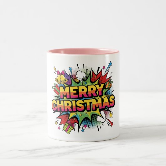 Christmas Pop Art Comic Explode Tweekleurige Koffiemok (Center)