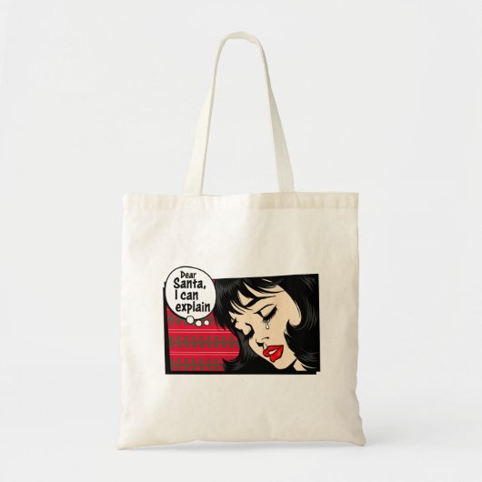 Christmas Pop Art Girl Santa I Can Explain Tote Bag (Voorkant)