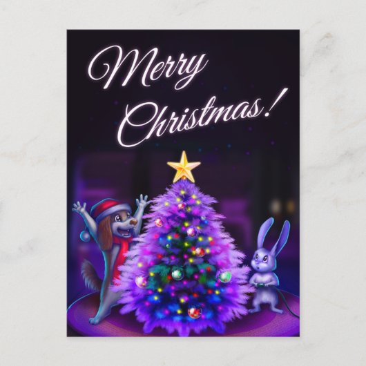 Christmas Postcard with cute animals Briefkaart (Voorkant)