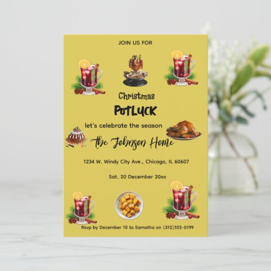 Christmas Potluck Invitation Kaart (Staand voorkant)