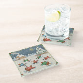 Christmas Poultry in Motion, Glass Coaster Glazen Onderzetter (Schuin)