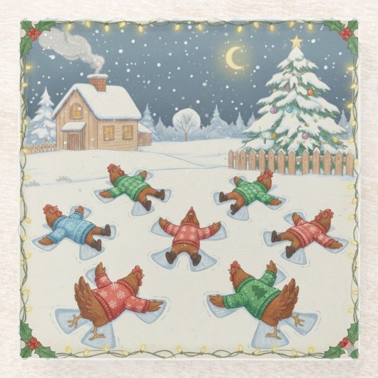 Christmas Poultry in Motion, Glass Coaster Glazen Onderzetter (Voorkant)