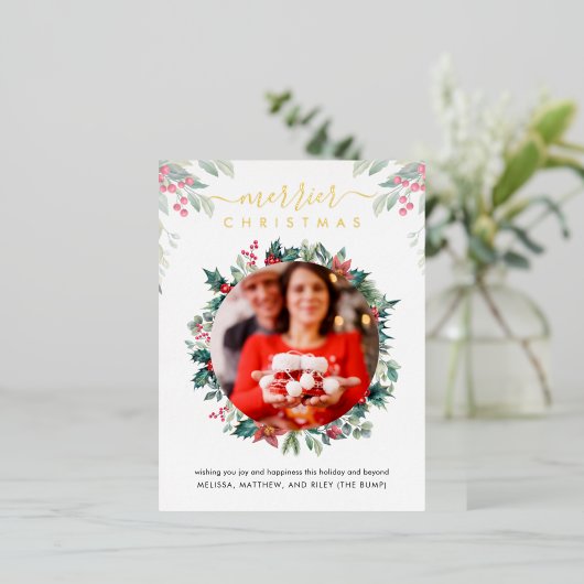 Christmas Pregnancy Baby Reveal Folie Feestdagen Briefkaart (Staand Voorkant)