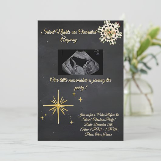 Christmas Pregnancy Chalkboard Invitation  Kaart (Staand voorkant)