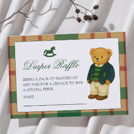 Christmas Preppy Bear Baby Shower Diaper Raffle Informatiekaartje