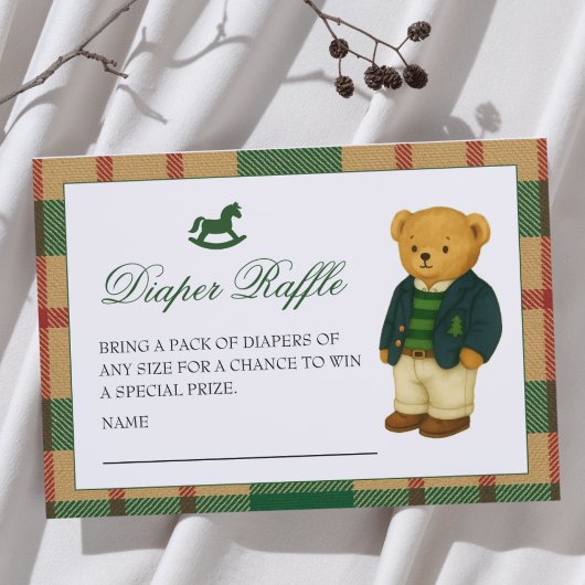 Christmas Preppy Bear Baby Shower Diaper Raffle Informatiekaartje