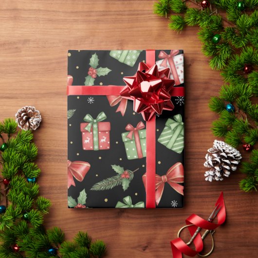 Christmas Presents, Black Cadeaupapier (Feestdagen Geschenken)