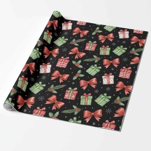 Christmas Presents, Black Cadeaupapier (Uitgerold)