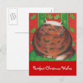 Christmas Pud 'Purrfect Christmas Wishes' briefkaa Feestdagenkaart (Voorkant / Achterkant)