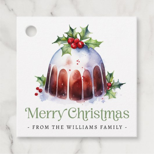 Christmas pudding holly berries watercolor bedankjes labels (Voorkant)