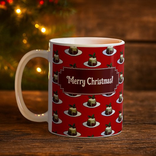 Christmas Pudding Merry Christmas! Holly Pattern Koffiemok