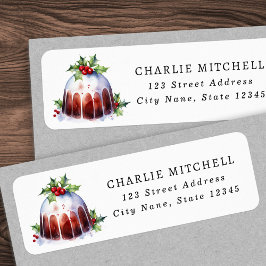 Christmas pudding waterverf retouradres etiket