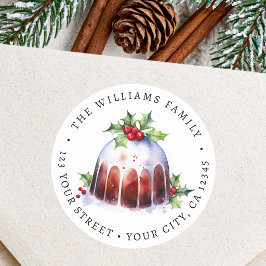 Christmas pudding waterverf retouradres ronde sticker