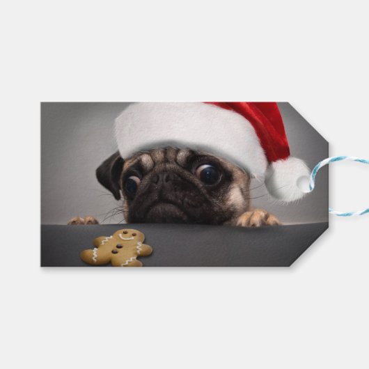 Christmas Pug Cadeaulabel (Voorkant (Horizontaal))