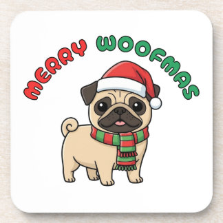 Christmas Pug Coaster: Merry Woofmas Bier Onderzetter