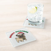 Christmas Pug Coaster: Merry Woofmas Glazen Onderzetter (Schuin)