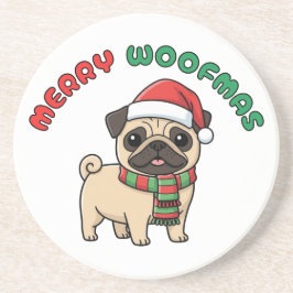 Christmas Pug Coaster: Merry Woofmas Zandsteen Onderzetter