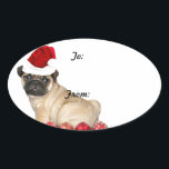 Christmas pug dog cadeau label stickers<br><div class="desc">voeg tekst toe of upload je eigen afbeelding</div>