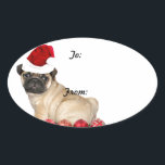 Christmas pug dog cadeau label stickers<br><div class="desc">voeg tekst toe of upload je eigen afbeelding</div>