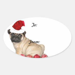 Christmas pug dog cadeau label stickers