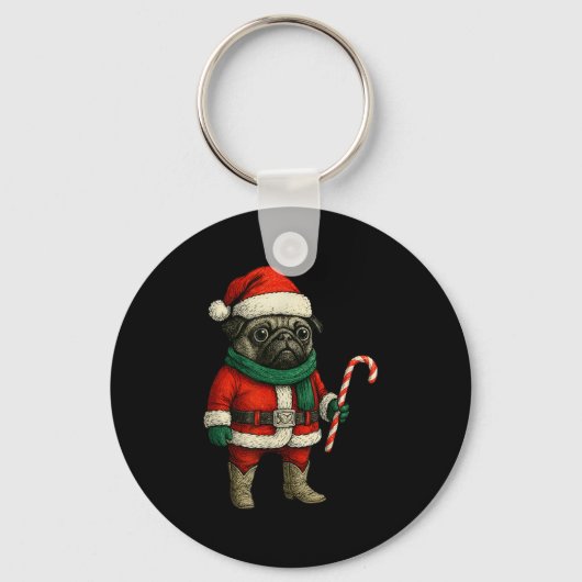 Christmas Pug Dog Funny Xmas Outfit Red Pug Snoep Sleutelhanger (Voorkant)