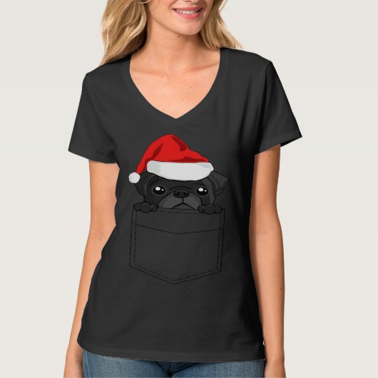 Christmas Pug Dog In Your Pocket T-shirt (Voorkant)