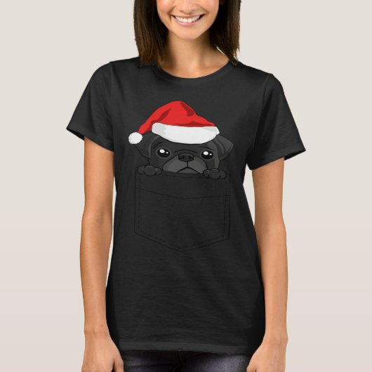 Christmas Pug Dog In Your Pocket T-shirt (Voorkant)