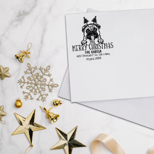 Christmas Pug Dog Merry Retour Adres Rubberstempel