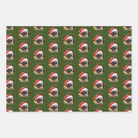 Christmas Pug Dog Pattern Inpakpapier Vel (Voorkant 3)
