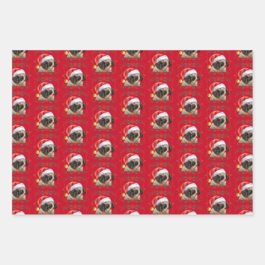 Christmas Pug Dog Pattern Inpakpapier Vel (Voorkant 2)