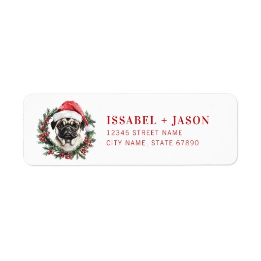Christmas Pug Dog Retour Adreslabels Etiket (Voorkant)