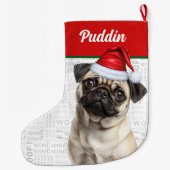 Christmas Pug Dog with Name Woof Grote Kerstsok (Achterkant)
