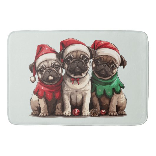 Christmas Pug Dogs Badmat (Voorkant)