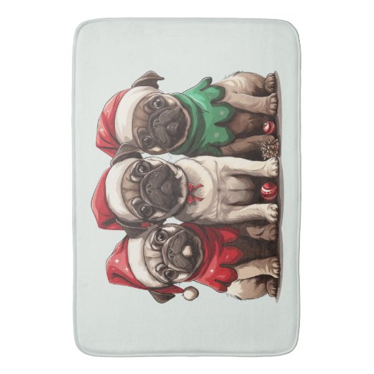Christmas Pug Dogs Badmat (Voorkant Verticaal)