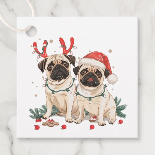 Christmas Pug Dogs Bedankjes Labels (Voorkant)