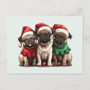 Christmas Pug Dogs Briefkaart