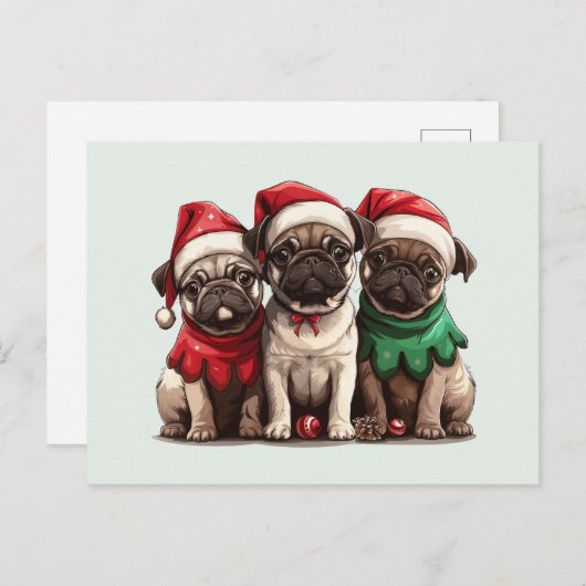 Christmas Pug Dogs Briefkaart (Voorkant / Achterkant)