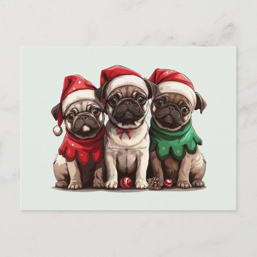 Christmas Pug Dogs Briefkaart (Voorkant)