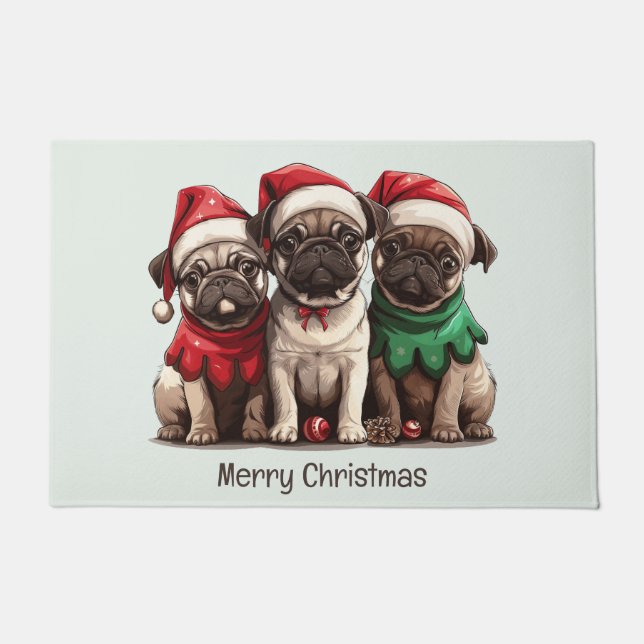 Christmas Pug Dogs Deurmat (Voorkant)