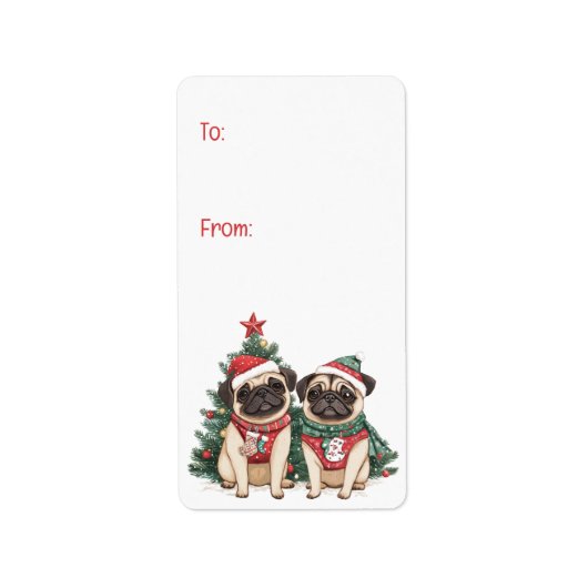 Christmas Pug Dogs Etiket (Voorkant)