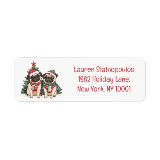 Christmas Pug Dogs Etiket (Voorkant)