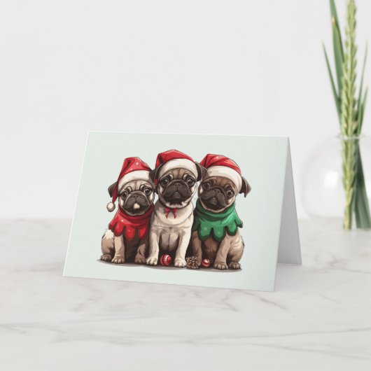 Christmas Pug Dogs Feestdagen Kaart (Voorkant)