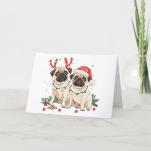 Christmas Pug Dogs Feestdagen Kaart
